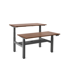 Poppin Series L 3S - Adjustable Height Double Desk for 2, 47 inch, Color Walnut, Charcoal Frame and Legs | Ergonomic Workspaces