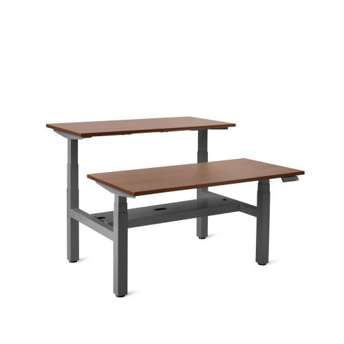 Poppin Series L 3S - Adjustable Height Double Desk for 2, 47 inch, Color Walnut, Charcoal Frame and Legs | Ergonomic Workspaces