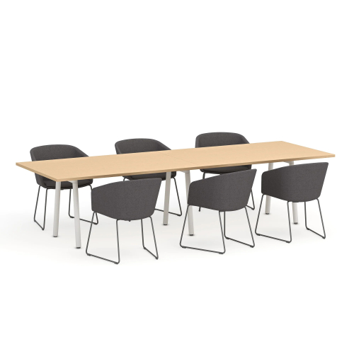 Poppin Series A - Conference Table 124 inch x 42 inch, Color Natural Oak, White Frame and Legs | Corporate Offices-3
