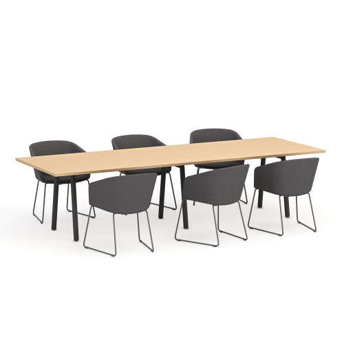 Poppin Series A - Conference Table 124 inch x 42 inch, Color Natural Oak, Charcoal Frame and Legs | Professional Use-3