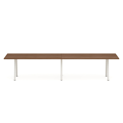 Poppin Series A - Conference Table 144 inch x 36 inch, Color Walnut, White Frame and Legs | Corporate Environments-1