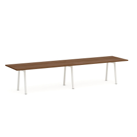 Poppin Series A - Conference Table 144 inch x 36 inch, Color Walnut, White Frame and Legs | Corporate Environments