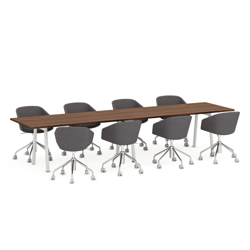 Poppin Series A - Conference Table 144 inch x 36 inch, Color Walnut, White Frame and Legs | Corporate Environments-3