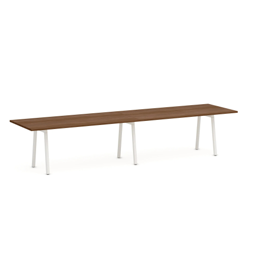 Poppin Series A - Conference Table 144 inch x 36 inch, Color Walnut, White Frame and Legs | Corporate Environments