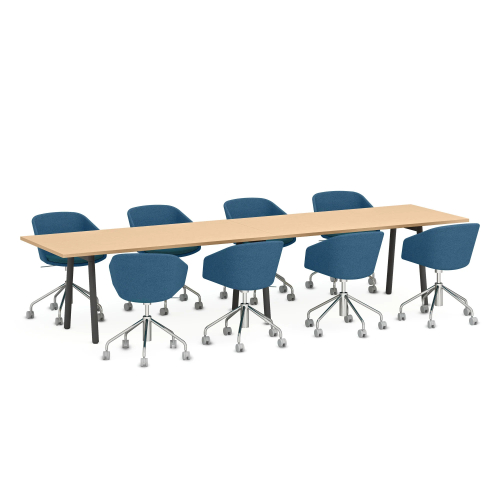 Poppin Series A - Conference Table 144 inch x 36 inch, Color Natural Oak, Charcoal Frame and Legs | Professional Use-3