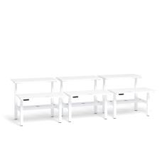 Poppin Series L 3S - Adjustable Height Double Desk for 6, 57 inch, Color White, White Frame and Legs | Ergonomic Workspaces