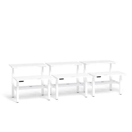 Poppin Series L 3S - Adjustable Height Double Desk for 6, 57 inch, Color White, White Frame and Legs | Ergonomic Workspaces