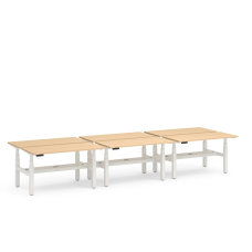Poppin Series L 3S - Adjustable Height Double Desk for 6, 57 inch, Color Natural Oak, White Frame and Legs | Home Office & Corporate Use