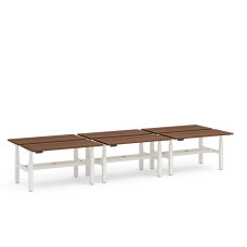 Poppin Series L 3S - Adjustable Height Double Desk for 6, 57 inch, Color Walnut, White Frame and Legs | Office & Remote Work