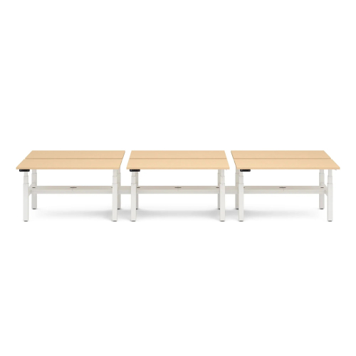 Poppin Series L 3S - Adjustable Height Double Desk for 6, 47 inch, Color Natural Oak, White Frame and Legs | Office Environments-1