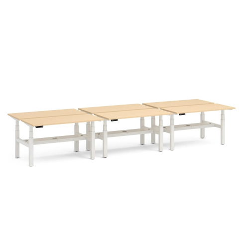 Poppin Series L 3S - Adjustable Height Double Desk for 6, 47 inch, Color Natural Oak, White Frame and Legs | Office Environments