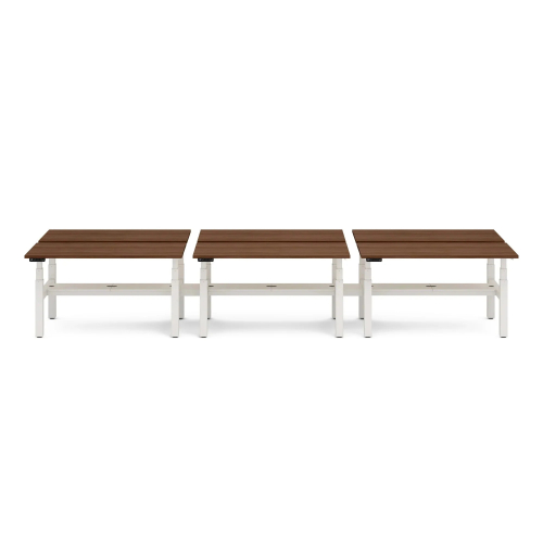 Poppin Series L 3S - Adjustable Height Double Desk for 6, 47 inch, Color Walnut, White Frame and Legs | Ergonomic Offices-1