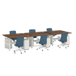 Poppin Series L 3S - Adjustable Height Double Desk for 6, 47 inch, Color Walnut, White Frame and Legs | Ergonomic Offices-2