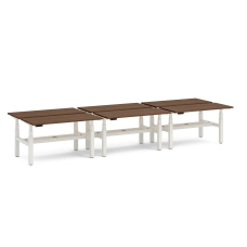 Poppin Series L 3S - Adjustable Height Double Desk for 6, 47 inch, Color Walnut, White Frame and Legs | Ergonomic Offices