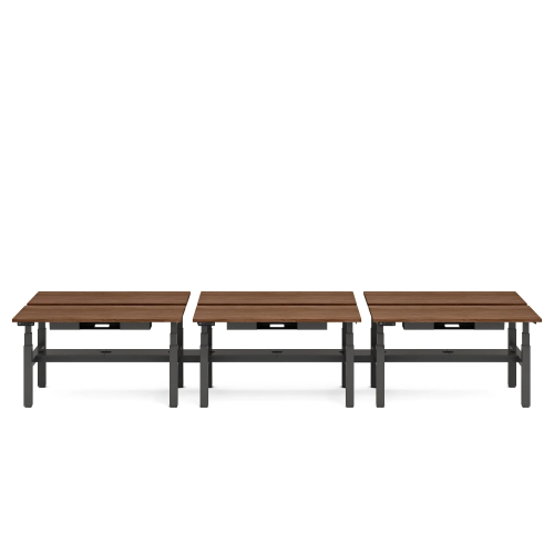Poppin Series L 3S - Adjustable Height Double Desk for 6, 57 inch, Color Walnut, Charcoal Frame and Legs | Workspaces-1