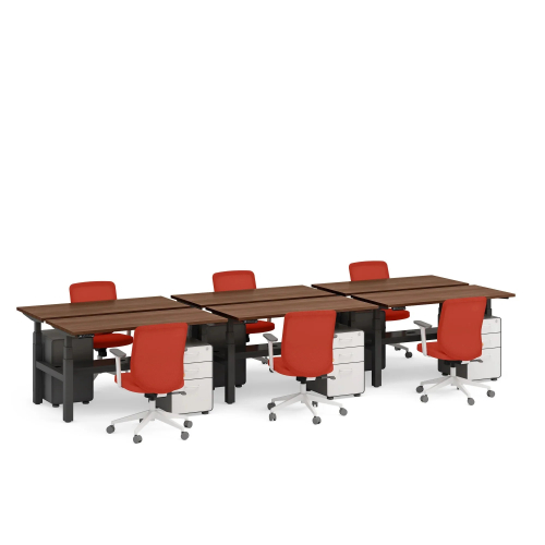 Poppin Series L 3S - Adjustable Height Double Desk for 6, 57 inch, Color Walnut, Charcoal Frame and Legs | Workspaces-2