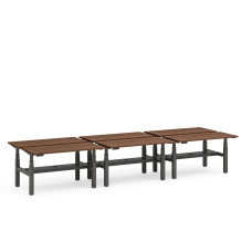 Poppin Series L 3S - Adjustable Height Double Desk for 6, 57 inch, Color Walnut, Charcoal Frame and Legs | Workspaces