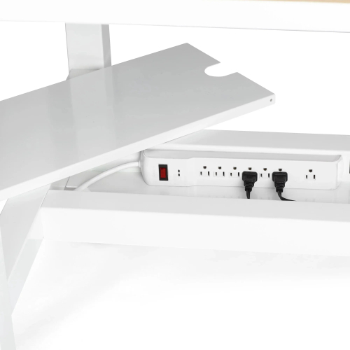 Poppin Series L 3S - Adjustable Height Double Desk for 6, 57 inch, Color White, Charcoal Frame and Legs | Home Office Setup-1