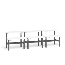 Poppin Series L 3S - Adjustable Height Double Desk for 6, 57 inch, Color White, Charcoal Frame and Legs | Home Office Setup