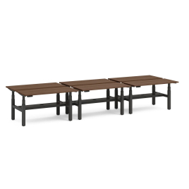 Poppin Series L 3S - Adjustable Height Double Desk for 6, 47 inch, Color Walnut,, Charcoal Frame and Legs | Smooth Height Control