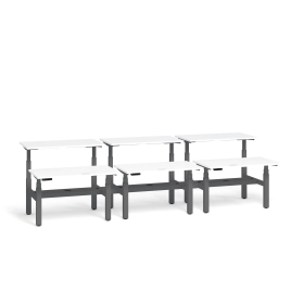 Poppin Series L 3S - Adjustable Height Double Desk for 6, 47 inch, Color White, Charcoal Frame and Legs | Sit-Stand Workstation