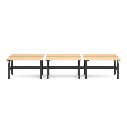 Poppin Series L 3S - Adjustable Height Double Desk for 6, 47 inch, Color Natural Oak, Charcoal Frame and Legs | Corporate Use-1