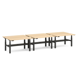 Poppin Series L 3S - Adjustable Height Double Desk for 6, 47 inch, Color Natural Oak, Charcoal Frame and Legs | Corporate Use