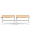 Poppin Series L 3S - Adjustable Height Double Desk for 4, 57 inch, Color Natural Oak, White Frame and Legs | Home Office & Corporate Use-1