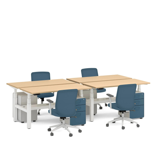 Poppin Series L 3S - Adjustable Height Double Desk for 4, 57 inch, Color Natural Oak, White Frame and Legs | Home Office & Corporate Use-2