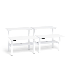 Poppin Series L 3S - Adjustable Height Double Desk for 4, 57 inch, Color White, White Frame and Legs | Ergonomic Workspaces