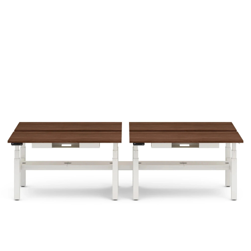 Poppin Series L 3S - Adjustable Height Double Desk for 4, 57 inch, Color Walnut, White Frame and Legs | Office & Remote Work-1