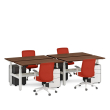 Poppin Series L 3S - Adjustable Height Double Desk for 4, 57 inch, Color Walnut, White Frame and Legs | Office & Remote Work-2