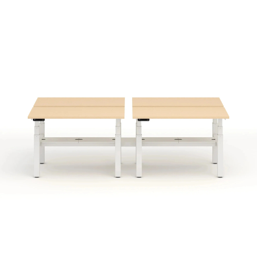 Poppin Series L 3S - Adjustable Height Double Desk for 4, 47 inch, Color Natural Oak, White Frame and Legs | Office Environments-1