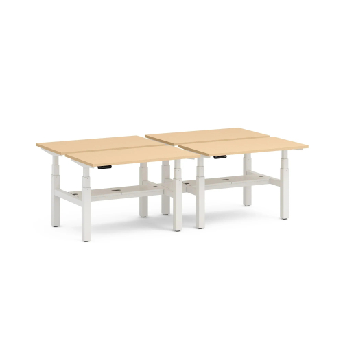 Poppin Series L 3S - Adjustable Height Double Desk for 4, 47 inch, Color Natural Oak, White Frame and Legs | Office Environments