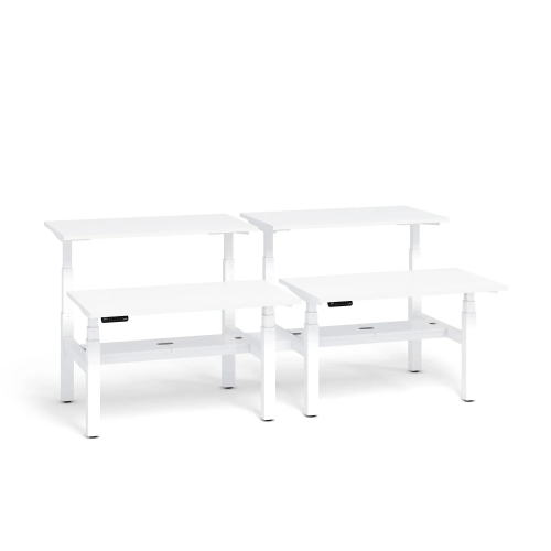 Poppin Series L 3S - Adjustable Height Double Desk for 4, 47 inch, Color White, White Frame and Legs | Home & Office