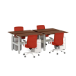 Poppin Series L 3S - Adjustable Height Double Desk for 4, 47 inch, Color Walnut, White Frame and Legs | Ergonomic Offices-2