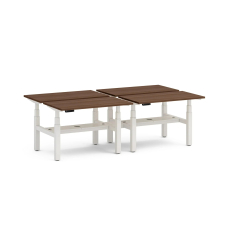 Poppin Series L 3S - Adjustable Height Double Desk for 4, 47 inch, Color Walnut, White Frame and Legs | Ergonomic Offices