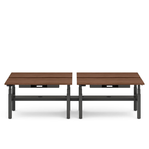 Poppin Series L 3S - Adjustable Height Double Desk for 4, 57 inch, Color Walnut,, Charcoal Frame and Legs | Workspaces-1