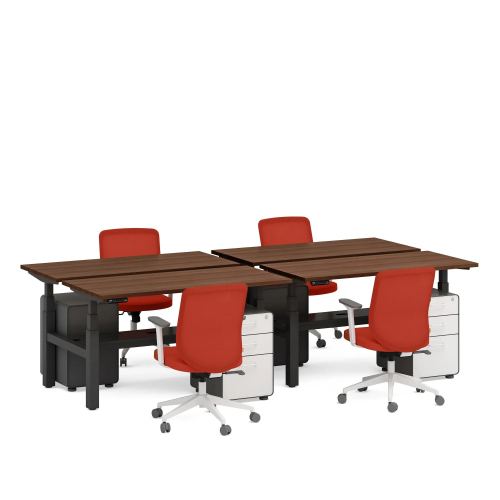 Poppin Series L 3S - Adjustable Height Double Desk for 4, 57 inch, Color Walnut,, Charcoal Frame and Legs | Workspaces-2
