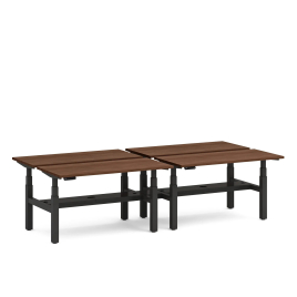 Poppin Series L 3S - Adjustable Height Double Desk for 4, 57 inch, Color Walnut,, Charcoal Frame and Legs | Workspaces