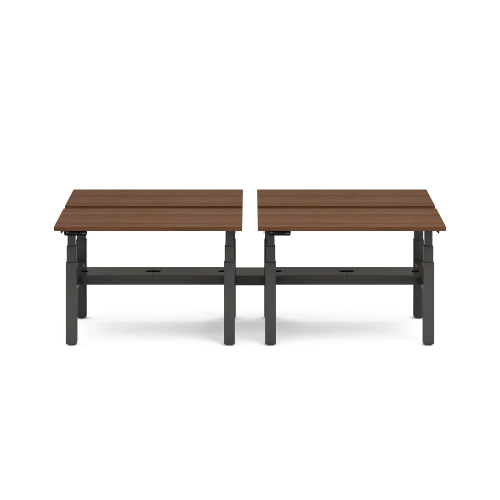 Poppin Series L 3S - Adjustable Height Double Desk for 4, 47 inch, Color Walnut, Charcoal Frame and Legs | Smooth Height Control-1