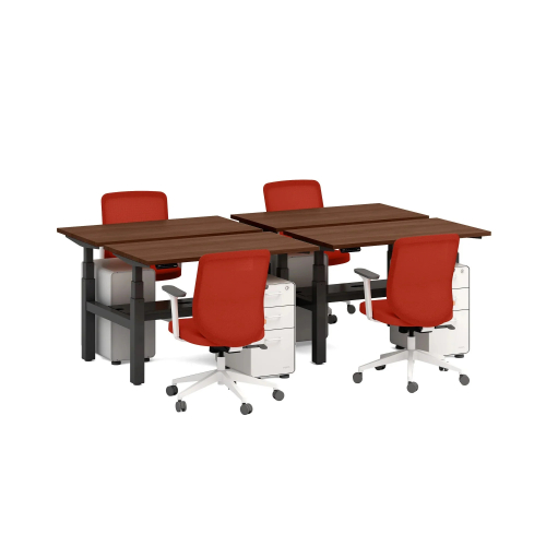 Poppin Series L 3S - Adjustable Height Double Desk for 4, 47 inch, Color Walnut, Charcoal Frame and Legs | Smooth Height Control-2