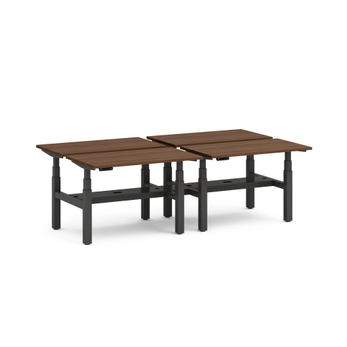 Poppin Series L 3S - Adjustable Height Double Desk for 4, 47 inch, Color Walnut, Charcoal Frame and Legs | Smooth Height Control