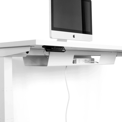 Poppin Series L 3S - Adjustable Height Double Desk for 4, 47 inch, Color White, Charcoal Frame and Legs | Sit-Stand Workstation-1