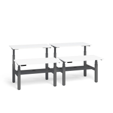 Poppin Series L 3S - Adjustable Height Double Desk for 4, 47 inch, Color White, Charcoal Frame and Legs | Sit-Stand Workstation
