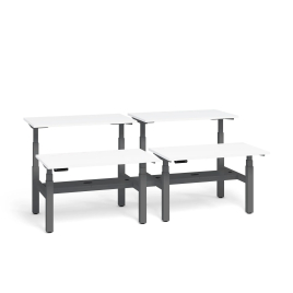 Poppin Series L 3S - Adjustable Height Double Desk for 4, 47 inch, Color White, Charcoal Frame and Legs | Sit-Stand Workstation