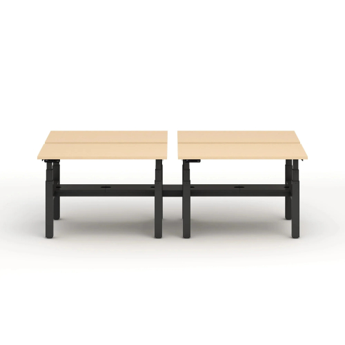 Poppin Series L 3S - Adjustable Height Double Desk for 4, 47 inch, Color Natural Oak, Charcoal Frame and Legs | Corporate Use-1