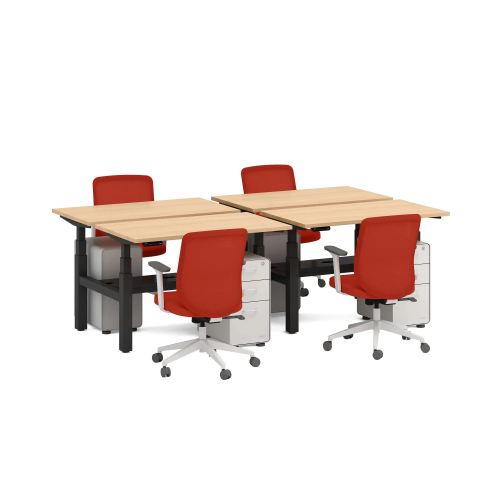 Poppin Series L 3S - Adjustable Height Double Desk for 4, 47 inch, Color Natural Oak, Charcoal Frame and Legs | Corporate Use-2
