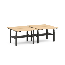 Poppin Series L 3S - Adjustable Height Double Desk for 4, 47 inch, Color Natural Oak, Charcoal Frame and Legs | Corporate Use