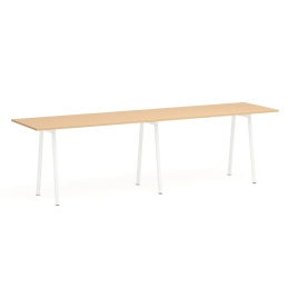 Poppin Series A - Standing Table 144 inch x 36 inch, Color Natural Oak, White Frame and Legs | Corporate Offices